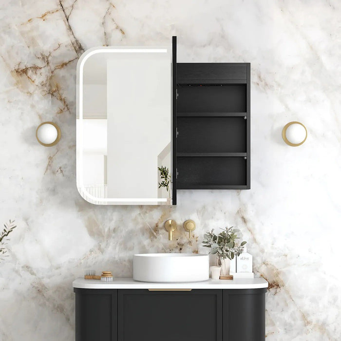 900-1500*750mm Otti Newport Matt White/Natural Oak/Black Oak Glass Moisture Resistant Plywood Rectangle LED Shaving Cabinet