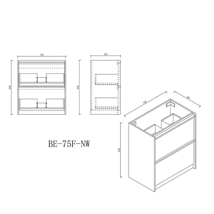 600-1200*455*830mm Mercio Bella Notaio Walnut Freestanding Vanity