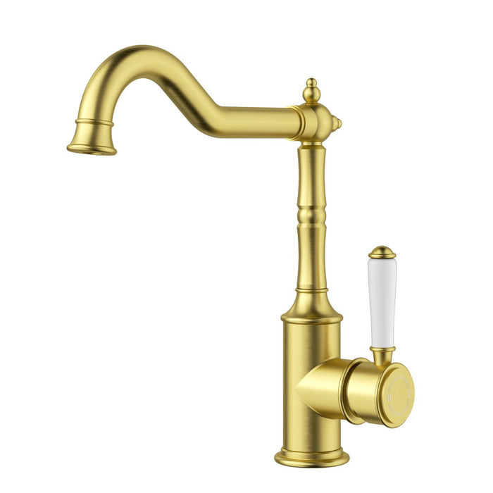 ACL Clasico Chrome/Brushed Nickel/Matt Black/Brushed Gold DZR Brass Ceramic Handle Sink Mixer Hook Spout