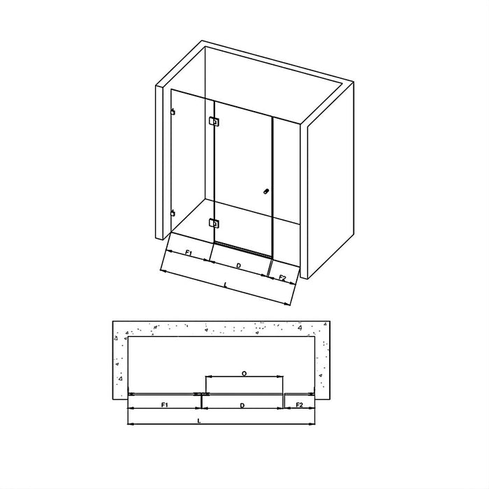 865-2600*2000mm Covey Frameless Glass Solid Brass Pivot Door 3 Panels Wall To Wall Shower Screens