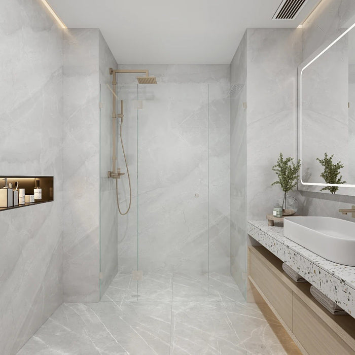 865-2600*2000mm Covey Frameless Glass Solid Brass Pivot Door 3 Panels Wall To Wall Shower Screens