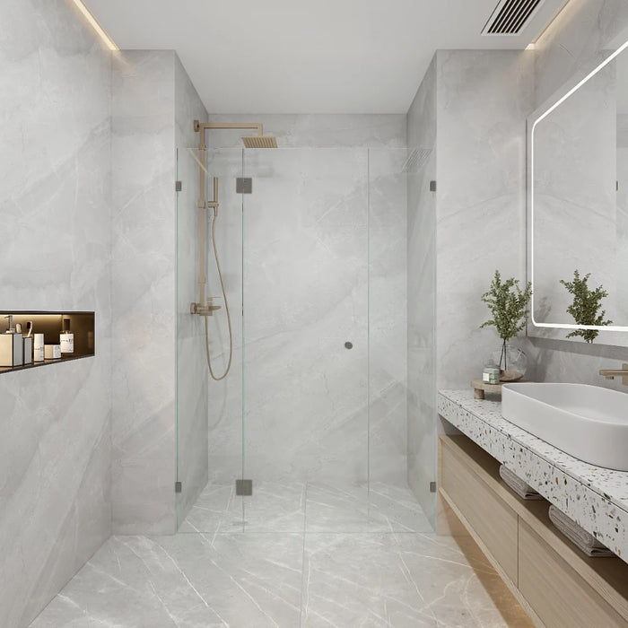 865-2600*2000mm Covey Frameless Glass Solid Brass Pivot Door 3 Panels Wall To Wall Shower Screens