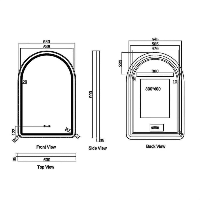 600*900mm Mercio Venus Brushed Gold/Brushed Nickel/Gun Metal/Matt Black Arch Frame Motion Sensor LED Mirror