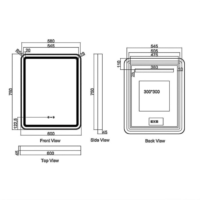 600-1200mm Mercio Venus Brushed Gold/Brushed Nickel/Gun Metal/Matt Black Rectangular Frame Motion Sensor LED Mirror