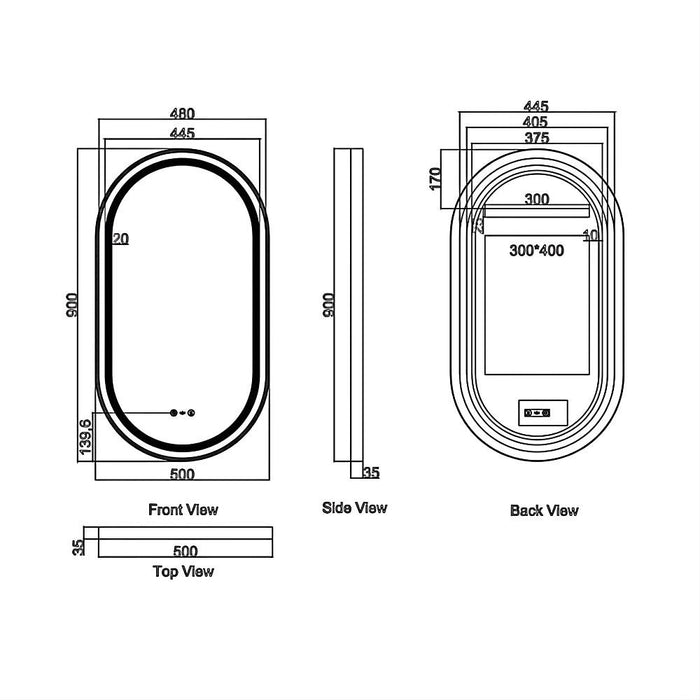 500*900mm Mercio Venus Brushed Gold/Brushed Nickel/Gun Metal/Matt Black Oval Frame Motion Sensor LED Mirror
