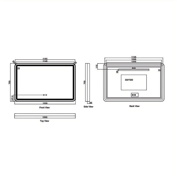 600-1200mm Mercio Venus Brushed Gold/Brushed Nickel/Gun Metal/Matt Black Rectangular Frame Motion Sensor LED Mirror