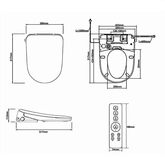 560*365*400mm Inspire Voghera Rimless Wellness Spa Smart Bidet Wall Faced Toilet Set