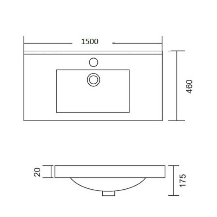 600-1500*460*850mm Roma Slim China Top with T Bar Handle Standard Wall Hung Vanity