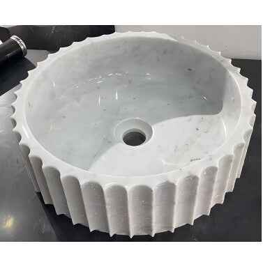 400*130mm Sunny Tile Calacatta White Round Vertical Fluted Above Counter Basin