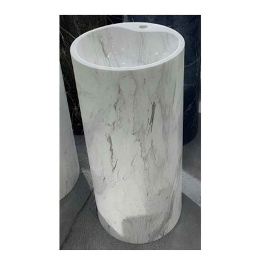 400*850mm Sunny Tile Aiax Drama White Marble Round Freestanding Basin