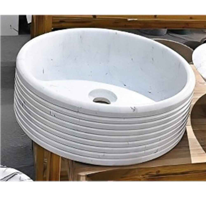 420*135mm Sunny Tile Calacatta White Round Circular Fluted Above Counter Basin