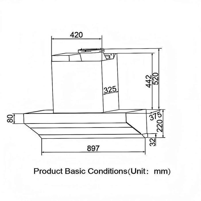 900mm Fotile Intelligent Wall-mounted Inclined Patented Automatic Smokescreen Powerful Canopy RangeHood