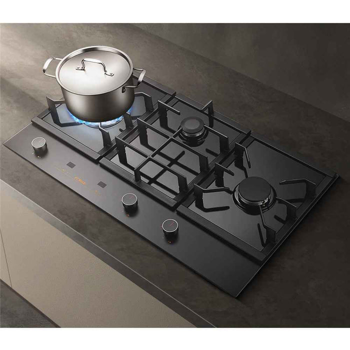 900mm Fotile Matt Gray 3 Burner 23MJ/h Intelligent Timing Tempered Glass Cooktop