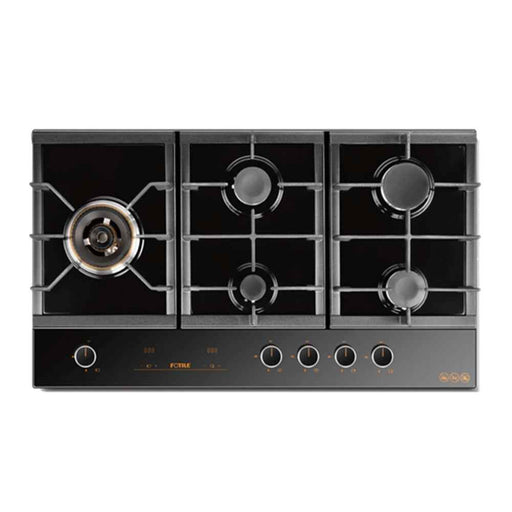 900mm Fotile Matt Black 5 Burner 23MJ/h Intelligent Timing Tempered Glass Gas Cooktop