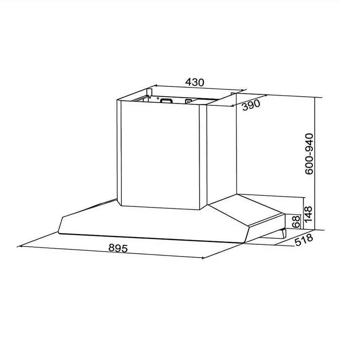 900mm Fotile Intelligent Matt Black Self-adjusting Powerful Canopy RangeHood