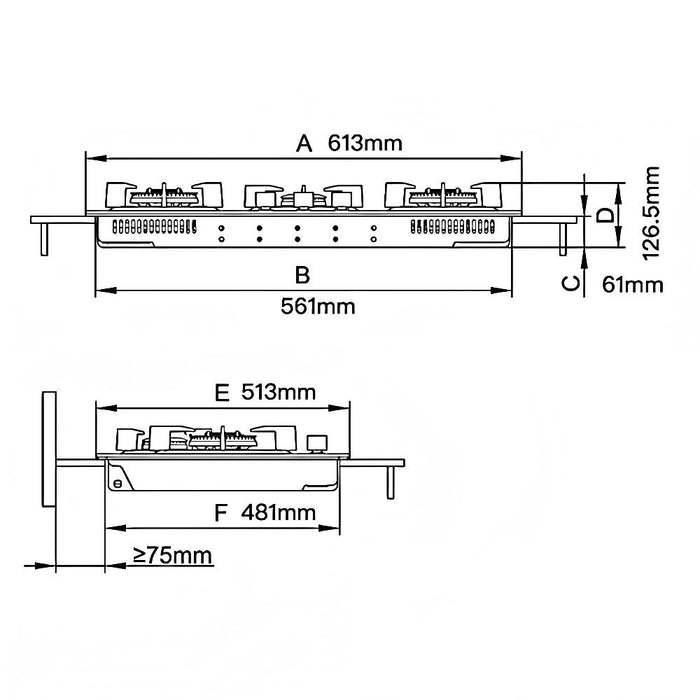 600mm Fotile Matt Black 4 Burner Tempered Glass Dual Fire Heating Natural Gas Cooktop