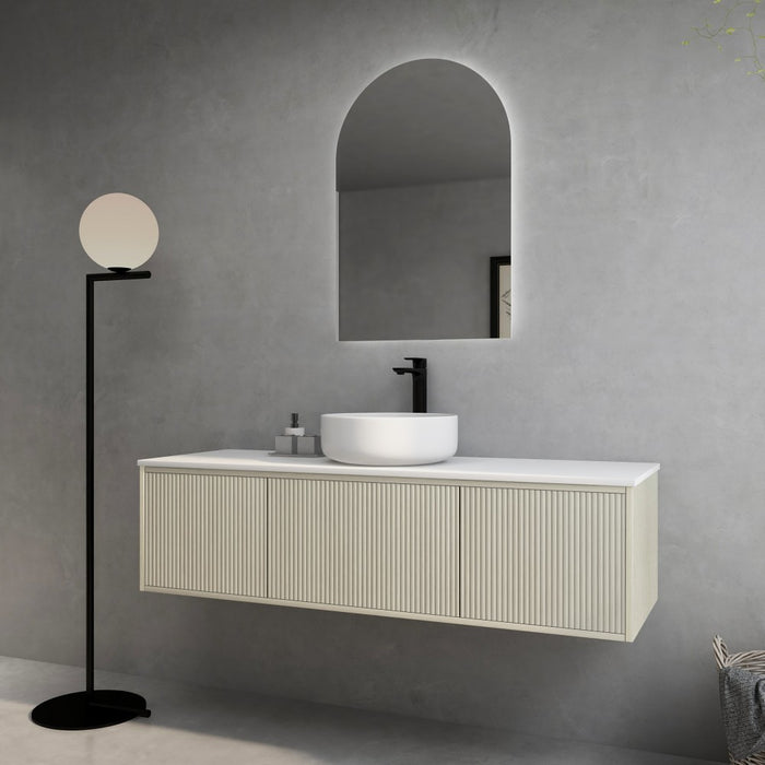 600-1500*386*380mm Poseidon CETO Bellevue Ensuite Costal Oak Slim Door Fluted MDF Wall Hung Vanity