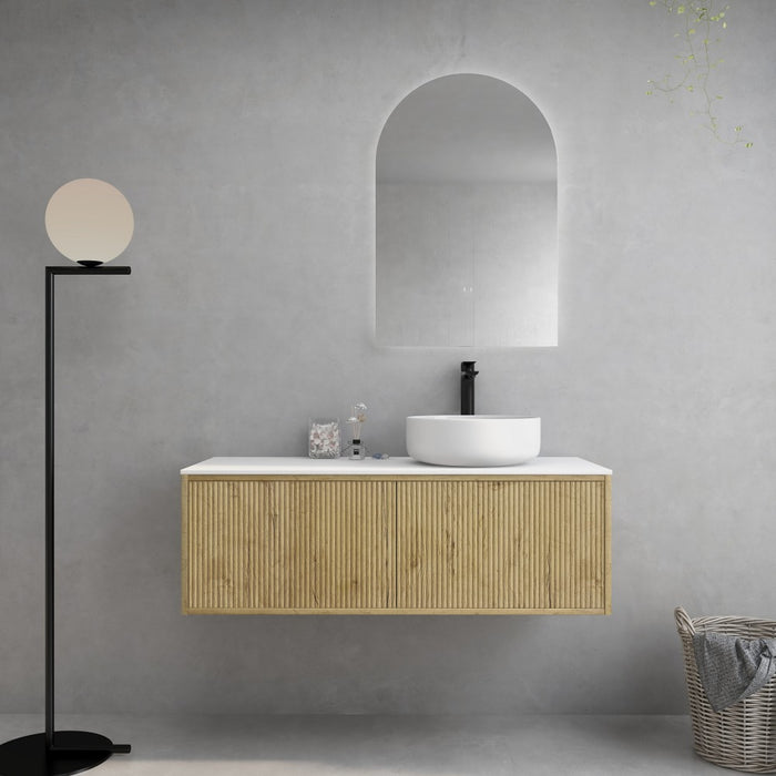 600-1500*386*380mm Poseidon CETO Bellevue Ensuite Prime Oak Slim Door Fluted MDF Wall Hung Vanity
