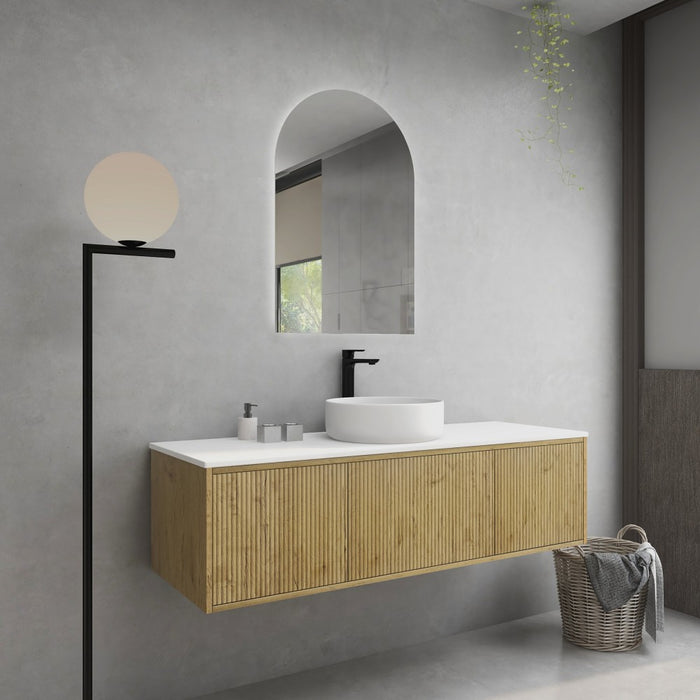 600-1500*386*380mm Poseidon CETO Bellevue Ensuite Prime Oak Slim Door Fluted MDF Wall Hung Vanity