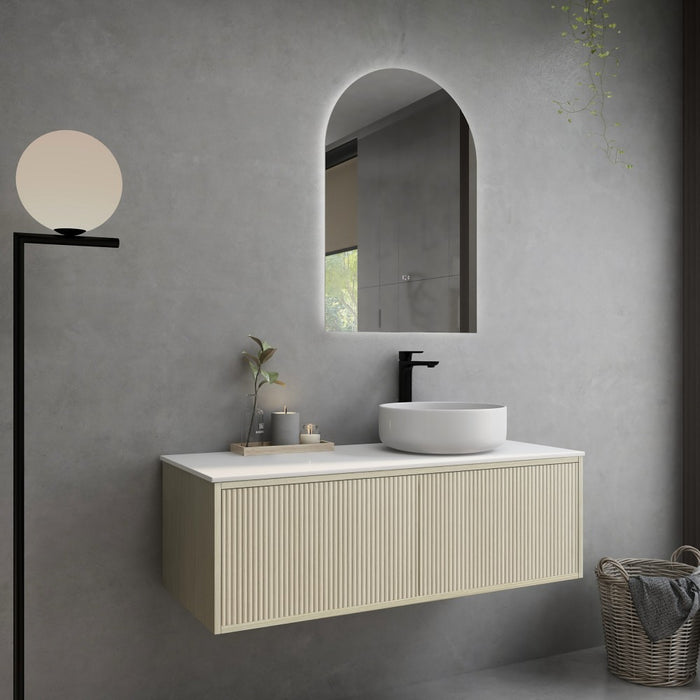 600-1500*386*380mm Poseidon CETO Bellevue Ensuite Costal Oak Slim Door Fluted MDF Wall Hung Vanity