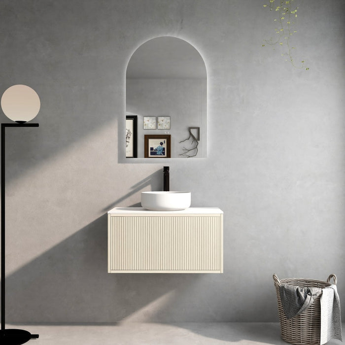 600-1500*386*380mm Poseidon CETO Bellevue Ensuite Costal Oak Slim Door Fluted MDF Wall Hung Vanity