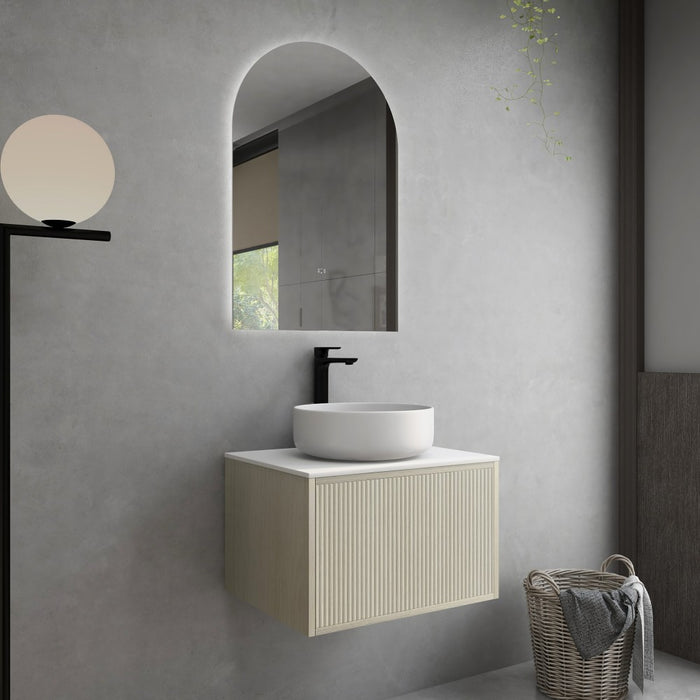 600-1500*386*380mm Poseidon CETO Bellevue Ensuite Costal Oak Slim Door Fluted MDF Wall Hung Vanity