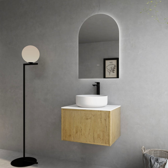 600-1500*386*380mm Poseidon CETO Bellevue Ensuite Prime Oak Slim Door Fluted MDF Wall Hung Vanity