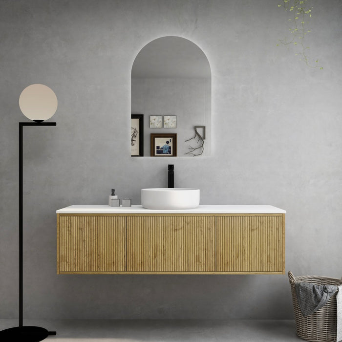 600-1500*386*380mm Poseidon CETO Bellevue Ensuite Prime Oak Slim Door Fluted MDF Wall Hung Vanity
