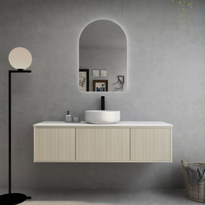 600-1500*386*380mm Poseidon CETO Bellevue Ensuite Costal Oak Slim Door Fluted MDF Wall Hung Vanity