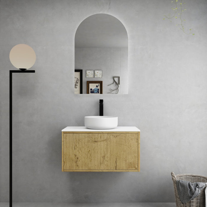 600-1500*386*380mm Poseidon CETO Bellevue Ensuite Prime Oak Slim Door Fluted MDF Wall Hung Vanity