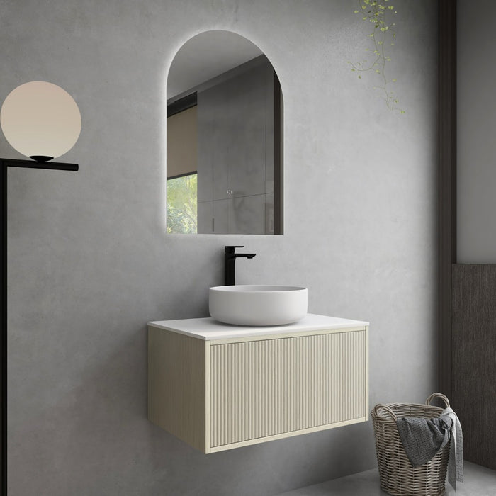 600-1500*386*380mm Poseidon CETO Bellevue Ensuite Costal Oak Slim Door Fluted MDF Wall Hung Vanity