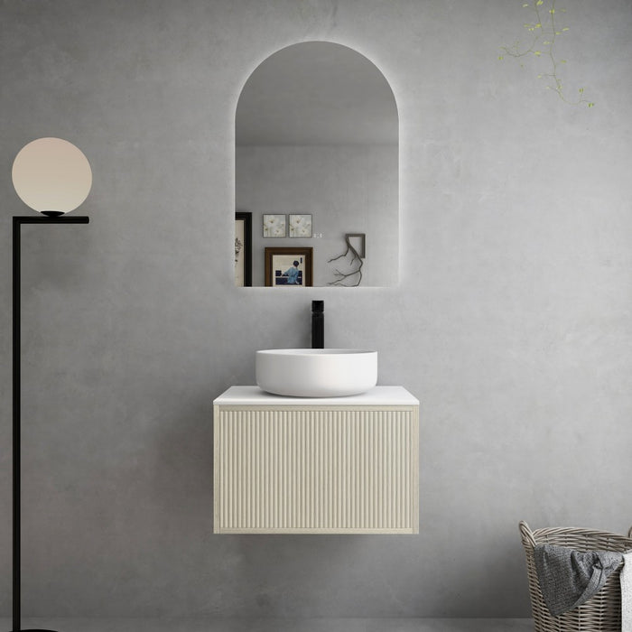 600-1500*386*380mm Poseidon CETO Bellevue Ensuite Costal Oak Slim Door Fluted MDF Wall Hung Vanity