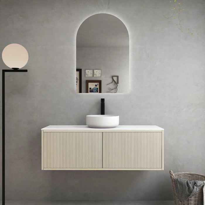 600-1500*386*380mm Poseidon CETO Bellevue Ensuite Costal Oak Slim Door Fluted MDF Wall Hung Vanity