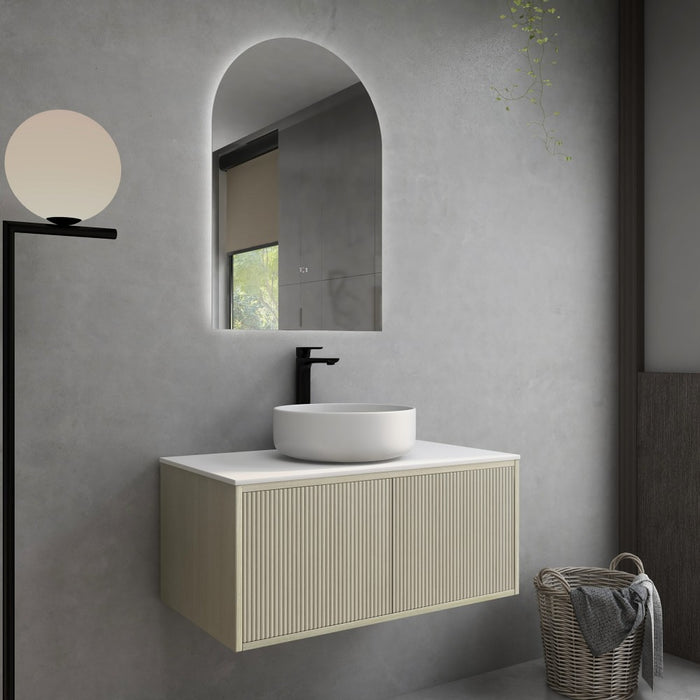 600-1500*386*380mm Poseidon CETO Bellevue Ensuite Costal Oak Slim Door Fluted MDF Wall Hung Vanity