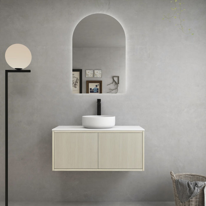 600-1500*386*380mm Poseidon CETO Bellevue Ensuite Costal Oak Slim Door Fluted MDF Wall Hung Vanity