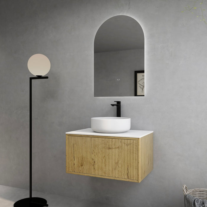 600-1500*386*380mm Poseidon CETO Bellevue Ensuite Prime Oak Slim Door Fluted MDF Wall Hung Vanity