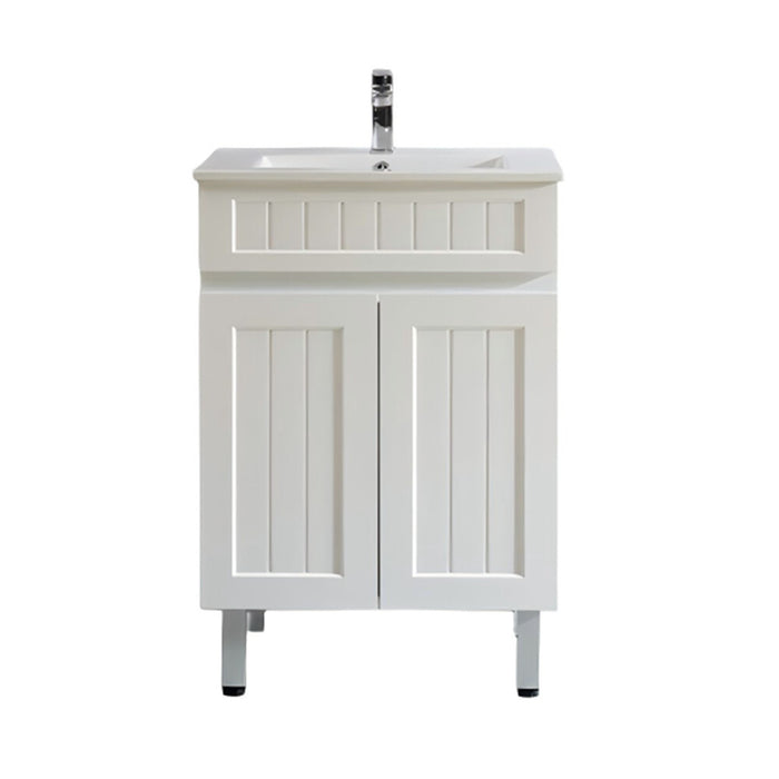 600-900*370*880mm Poseidon CETO Acacia Matt White Waterproof PVC Slim Fluted Freestanding Vanity