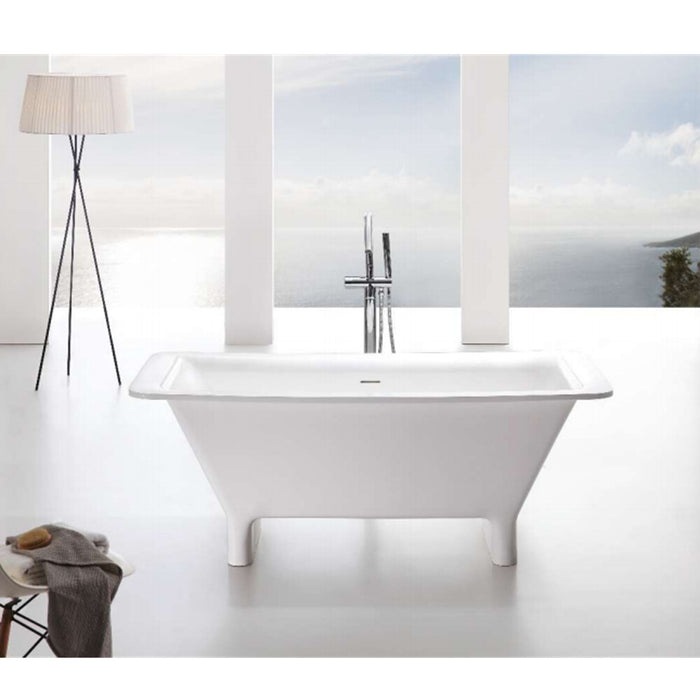1700*800*650mm Sunny Pleasance Matt White Rectangle Solid Surface Stone With Overflow Freestanding Bathtub