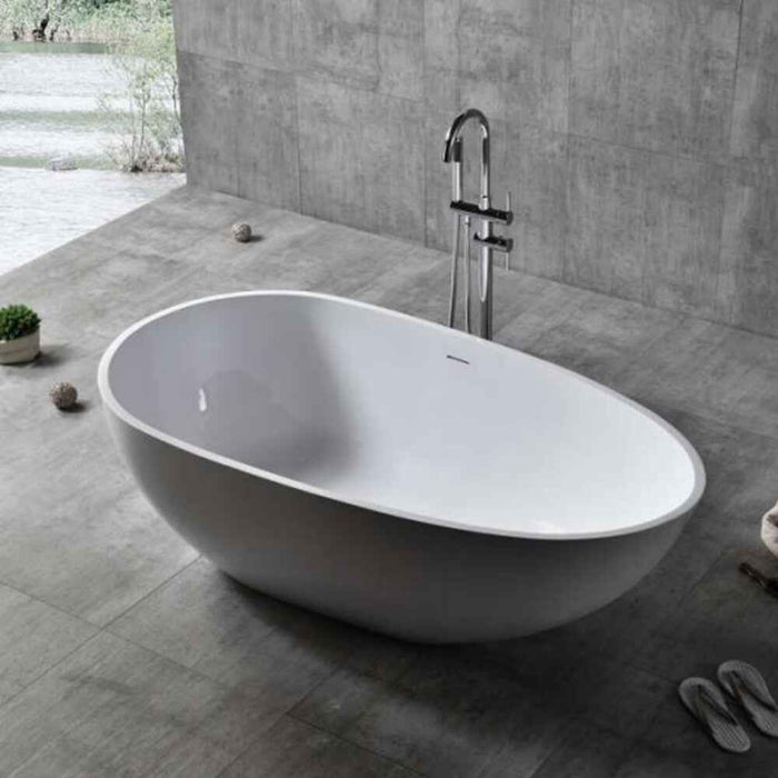 1500mm Sunny VIC Felicity Matt White Oval Solid Surface Stone With Overflow Freestanding Bathtub