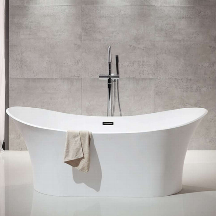 1750*750*680mm Sunny Serenity Gloss/Matt White Oval Solid Surface Stone With Overflow Freestanding Bathtub