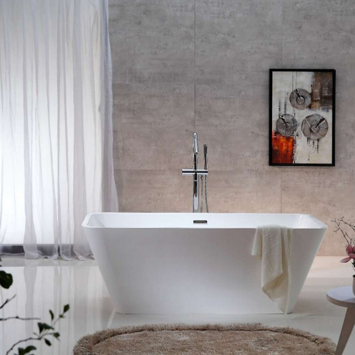 1650*700*600mm Sunny Harmony Gloss/Matt White Rectangle Solid Surface Stone With Overflow Freestanding Bathtub