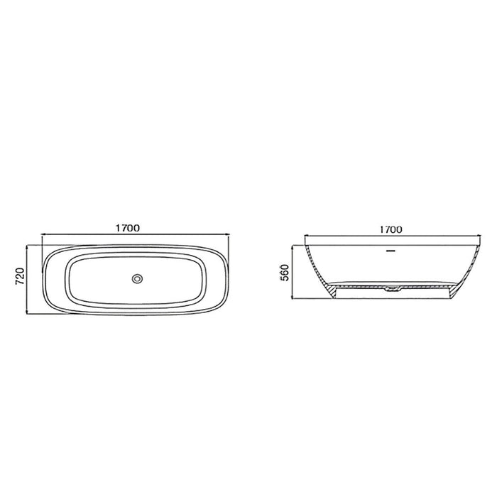 1700*720*560mm Sunny Violet Matt White Oval Solid Surface Stone With Overflow Freestanding Bathtub