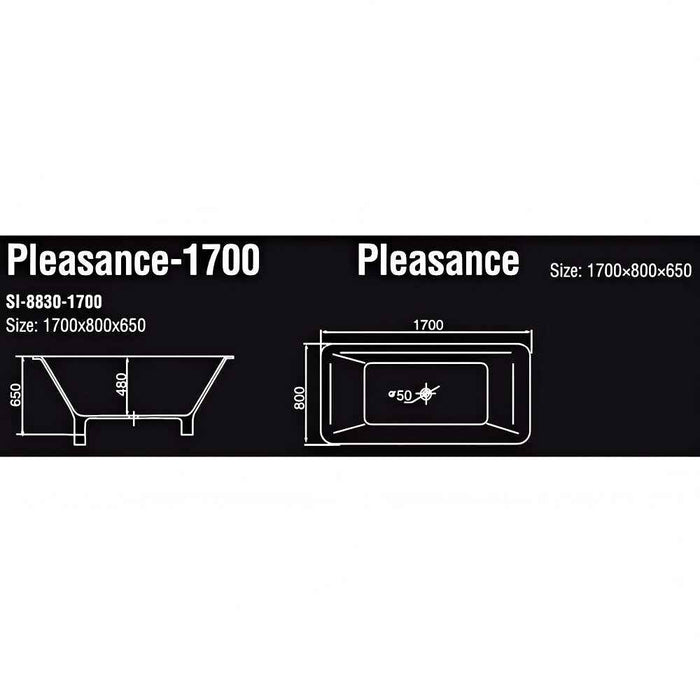 1700*800*650mm Sunny VIC Pleasance Matt White Rectangle Solid Surface Stone With Overflow Freestanding Bathtub