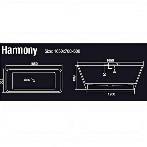 1650*700*600mm Sunny Harmony Gloss White Rectangle Solid Surface Stone With Overflow Freestanding Bathtub