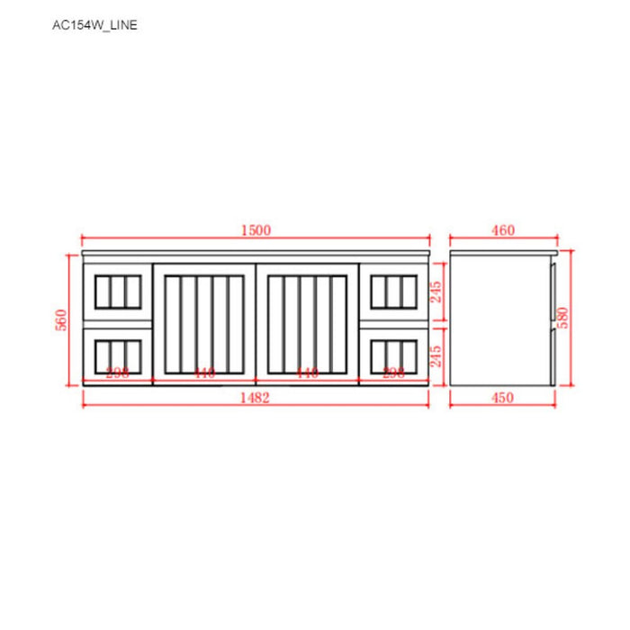 600-1500*460*580mm Lukka Archill Federation Matt White PVC Fluted Wall Hung Vanity