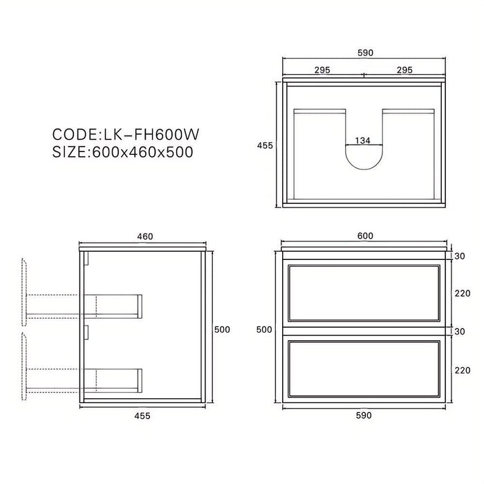 600-1500*460*500mm Lukka Hamilton Federation Matt Black PVC Wall Hung Vanity