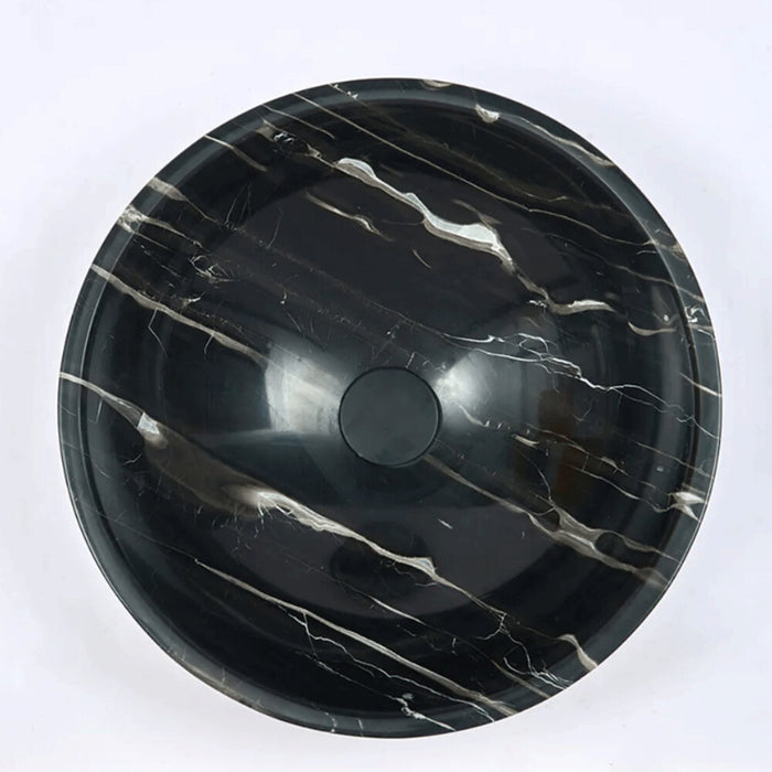 420*420*140mm Infinity Black with Silver Stripes Marble Stone Round Above Counter Art Basin
