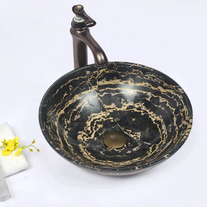 420*420*140mm Infinity Black Striped Marble Stone Round Above Counter Art Basin