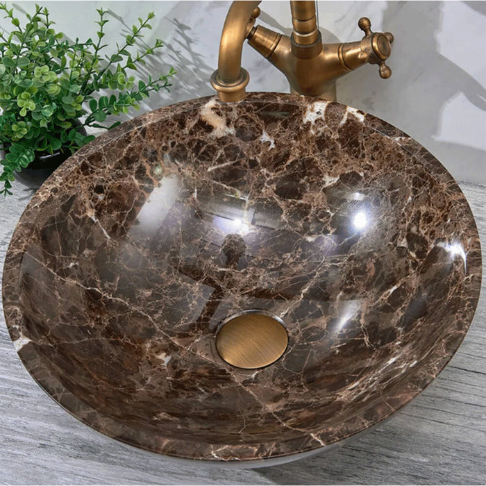 420*420*140mm Infinity Brown Marble Stone Round Above Counter Art Basin