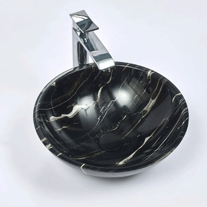 420*420*140mm Infinity Black with Silver Stripes Marble Stone Round Above Counter Art Basin
